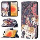 For iPhone 12 mini Colored Drawing Pattern Horizontal Flip Leather Case with Holder & Card Slots & Wallet(Flowers and Elephant) - 1