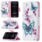 For iPhone 12 / 12 Pro Colored Drawing Pattern Horizontal Flip Leather Case with Holder & Card Slots & Wallet(Peach Blossom and Butterfly) - 1