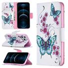 For iPhone 12 Pro Max Colored Drawing Pattern Horizontal Flip Leather Case with Holder & Card Slots & Wallet(Peach Blossom and Butterfly) - 1