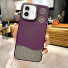 For iPhone 16 Leather Textured Fan Hollow Cooling MagSafe Magnetic Phone Case(Purple) - 1