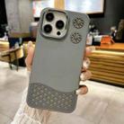 For iPhone 16 Pro Leather Textured Fan Hollow Cooling MagSafe Magnetic Phone Case(Grey) - 1