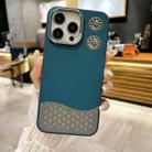 For iPhone 16 Pro Max Leather Textured Fan Hollow Cooling MagSafe Magnetic Phone Case(Blue) - 1