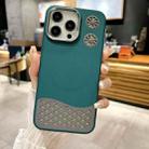 For iPhone 16 Pro Max Leather Textured Fan Hollow Cooling MagSafe Magnetic Phone Case(Green) - 1