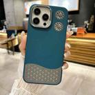 For iPhone 15 Pro Leather Textured Fan Hollow Cooling MagSafe Magnetic Phone Case(Blue) - 1