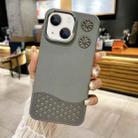 For iPhone 15 Plus Leather Textured Fan Hollow Cooling MagSafe Magnetic Phone Case(Grey) - 1