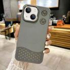 For iPhone 14 Leather Textured Fan Hollow Cooling MagSafe Magnetic Phone Case(Grey) - 1