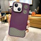 For iPhone 14 Plus Leather Textured Fan Hollow Cooling MagSafe Magnetic Phone Case(Purple) - 1