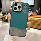 For iPhone 14 Pro Max Leather Textured Fan Hollow Cooling MagSafe Magnetic Phone Case(Green) - 1