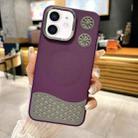 For iPhone 12 Leather Textured Fan Hollow Cooling MagSafe Magnetic Phone Case(Purple) - 1