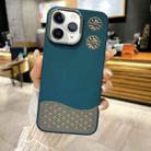 For iPhone 11 Pro Max Leather Textured Fan Hollow Cooling MagSafe Magnetic Phone Case(Blue) - 1