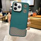 For iPhone 11 Pro Max Leather Textured Fan Hollow Cooling MagSafe Magnetic Phone Case(Green) - 1