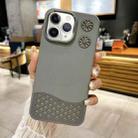For iPhone 11 Pro Leather Textured Fan Hollow Cooling MagSafe Magnetic Phone Case(Grey) - 1