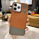 For iPhone 11 Pro Leather Textured Fan Hollow Cooling MagSafe Magnetic Phone Case(Brown) - 1