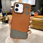 For iPhone 11 Leather Textured Fan Hollow Cooling MagSafe Magnetic Phone Case(Brown) - 1