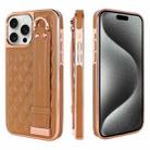 For iPhone 15 Pro VIETAO Rhombic Texture Wristband PU Phone Case(Brown) - 1