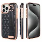 For iPhone 15 Pro VIETAO Rhombic Texture Wristband PU Phone Case(Black) - 1