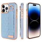 For iPhone 14 Pro VIETAO Rhombic Texture Wristband PU Phone Case(Blue) - 1