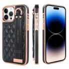 For iPhone 14 Pro VIETAO Rhombic Texture Wristband PU Phone Case(Black) - 1