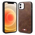 For iPhone 12 / 12 Pro VIETAO Plain Leather Stitching PU Phone Case(Brown) - 1