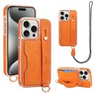 For iPhone 15 Pro Max VIETAO Card Slot Wristband Phone Case with Lanyard(Orange) - 1