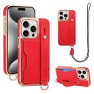 For iPhone 15 Pro Max VIETAO Card Slot Wristband Phone Case with Lanyard(Red) - 1