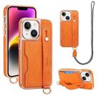 For iPhone 14 VIETAO Card Slot Wristband Phone Case with Lanyard(Orange) - 1