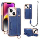 For iPhone 14 VIETAO Card Slot Wristband Phone Case with Lanyard(Blue) - 1