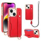 For iPhone 14 VIETAO Card Slot Wristband Phone Case with Lanyard(Red) - 1