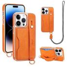 For iPhone 14 Pro VIETAO Card Slot Wristband Phone Case with Lanyard(Orange) - 1