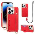 For iPhone 14 Pro VIETAO Card Slot Wristband Phone Case with Lanyard(Red) - 1