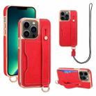 For iPhone 13 Pro Max VIETAO Card Slot Wristband Phone Case with Lanyard(Red) - 1