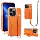 For iPhone 13 Pro VIETAO Card Slot Wristband Phone Case with Lanyard(Orange) - 1