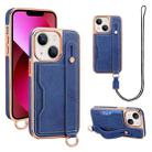 For iPhone 13 VIETAO Card Slot Wristband Phone Case with Lanyard(Blue) - 1