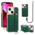 For iPhone 13 VIETAO Card Slot Wristband Phone Case with Lanyard(Green) - 1