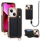 For iPhone 13 VIETAO Card Slot Wristband Phone Case with Lanyard(Black) - 1