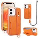 For iPhone 12 / 12 Pro VIETAO Card Slot Wristband Phone Case with Lanyard(Orange) - 1