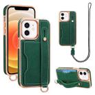 For iPhone 12 / 12 Pro VIETAO Card Slot Wristband Phone Case with Lanyard(Green) - 1