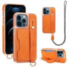 For iPhone 12 Pro Max VIETAO Card Slot Wristband Phone Case with Lanyard(Orange) - 1