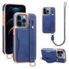 For iPhone 12 Pro Max VIETAO Card Slot Wristband Phone Case with Lanyard(Blue) - 1