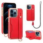 For iPhone 12 Pro Max VIETAO Card Slot Wristband Phone Case with Lanyard(Red) - 1