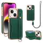 For iPhone 14 Plus VIETAO Card Slot Wristband Phone Case with Lanyard(Green) - 1