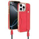 For iPhone 16 Pro Max VIETAO Card Slot Wristband Phone Case with Lanyard(Red) - 1