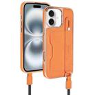 For iPhone 16 Plus VIETAO Card Slot Wristband Phone Case with Lanyard(Orange) - 1