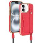 For iPhone 16 Plus VIETAO Card Slot Wristband Phone Case with Lanyard(Red) - 1