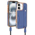 For iPhone 16 VIETAO Card Slot Wristband Phone Case with Lanyard(Blue) - 1