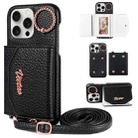 For iPhone 15 Pro VIETAO Ring Holder Card Bag Phone Case with Lanyard(Black) - 1