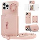 For iPhone 15 Pro VIETAO Ring Holder Card Bag Phone Case with Lanyard(Pink) - 1