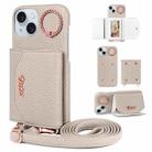 For iPhone 15 Plus VIETAO Ring Holder Card Bag Phone Case with Lanyard(Grey) - 1