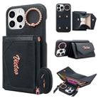 For iPhone 15 Pro VIETAO Ring Holder Wallet PU Phone Case with Lanyard(Black) - 1