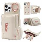 For iPhone 15 Pro VIETAO Ring Holder Wallet PU Phone Case with Lanyard(White) - 1